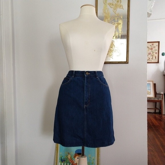 Vintage Brooks Rugged Wear Dark Wash Denim Skirt 28" Waist - Picture 4 of 8